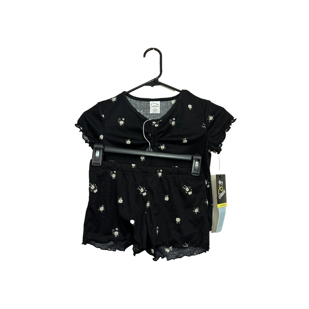 Art Class Girls' 2pc Pointelle Ditsy Floral Pajama Set Size Small Black NWT
